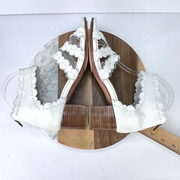BALI ELF HANDMADE Seaside Soft Leather Scalloped Sandals in Vintage White 7.5 - Picture 5 of 11